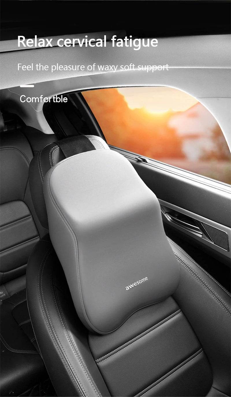 Ergonomic Car Lumbar & Neck Support Pillow Set – Memory Foam Cushion for Back & Headrest - Black Set