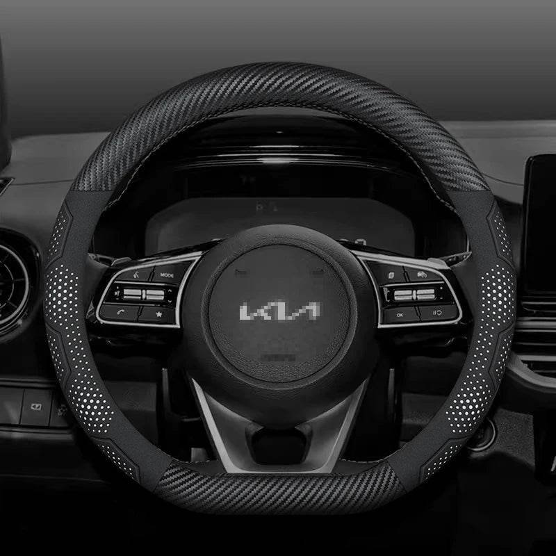 Kia Carbon Fiber Suede Steering Wheel Cover - D Carbon White