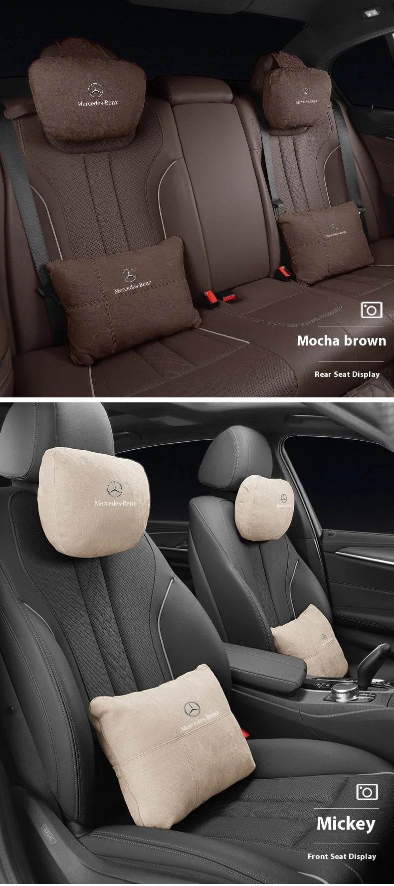 Mercedes Benz Neck Pillow & Lumbar Support Cushion - Cognac Neck Pillow