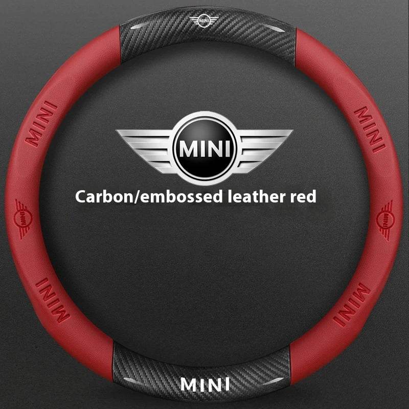 MINI Cooper Carbon Fiber Leather Steering Wheel Cover - Carbon Red