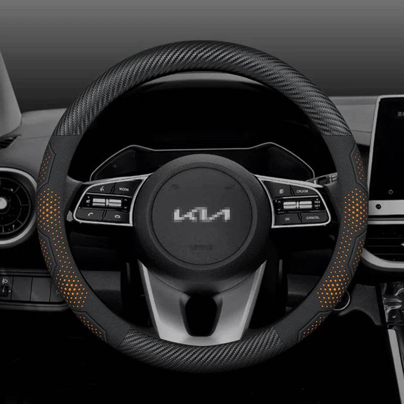 Kia Carbon Fiber Suede Steering Wheel Cover - O Carbon Orange