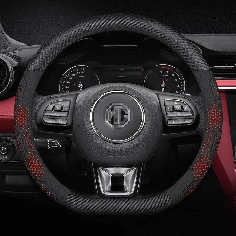 MG Carbon Fiber Suede Steering Wheel Cover - D Carbon Red