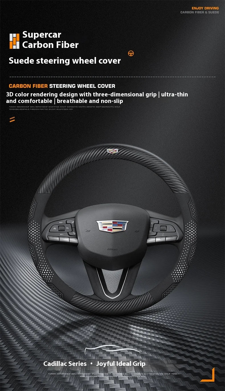 Cadillac Carbon Fiber Leather Steering Wheel Cover
