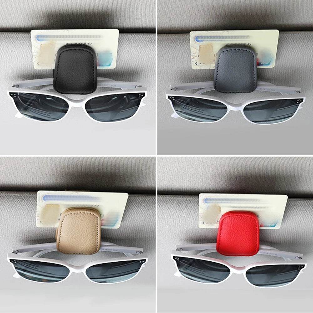 Universal Car Sunglasses Holder & Card Clip – Sun Visor Mount with Pen Case & Ticket Organizer - Beige