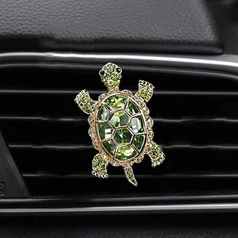 Crystal Turtle Car Air Vent Decoration - Shiny Interior Accessory - Green