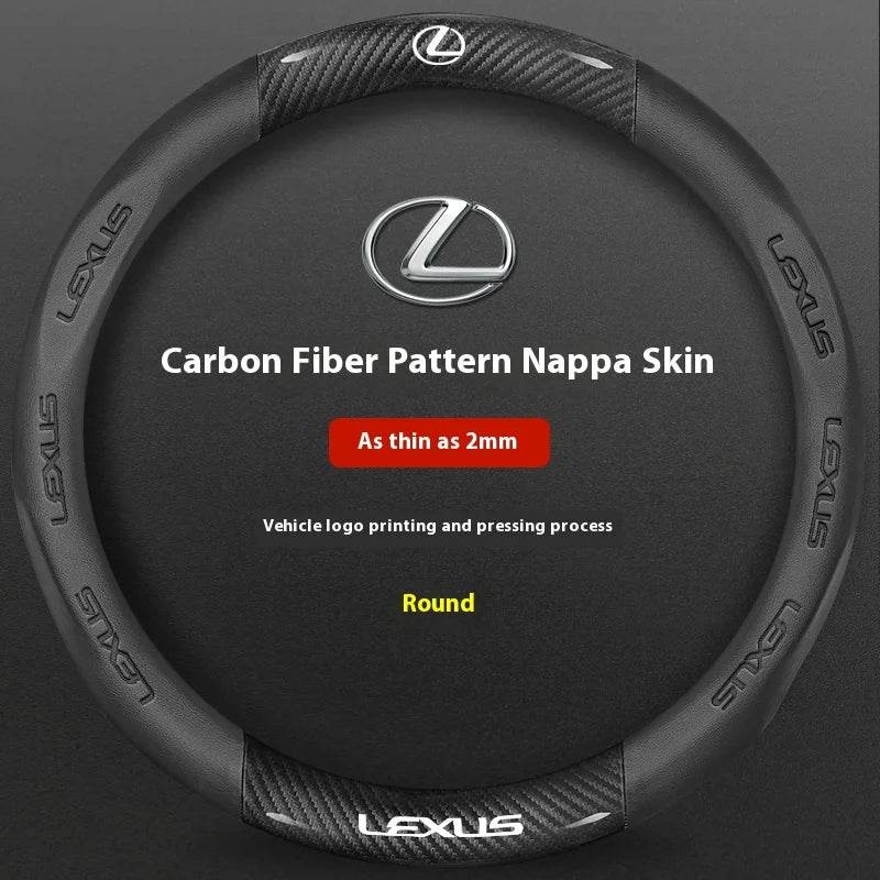 Lexus F SPORT Carbon Fiber Leather Steering Wheel Cover – Fits ES200, ES300, RX300, NX300, IS300, UX300, LX570, GX & More - Leather Black