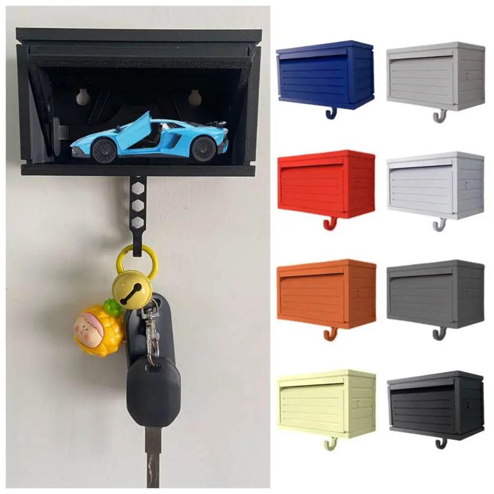 Car Garage Key Holder – Wall Mount Key Rack with Door - Brick Red