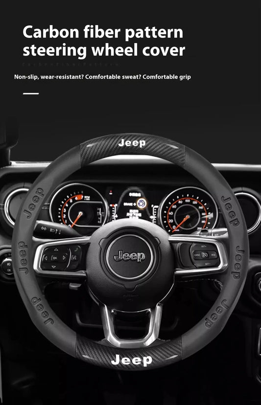 Jeep Wrangler Car Steering Wheel Cover - Leather Wine Red