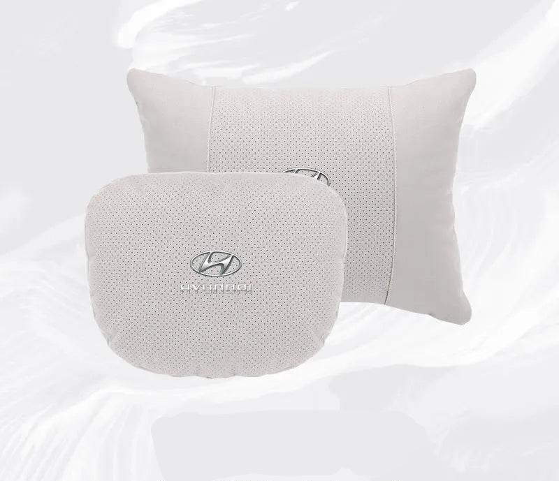 Hyundai Breathable Suede Neck Pillow for Accent, Elantra, Tucson, Sonata, Kona & More - headrest 1pc white