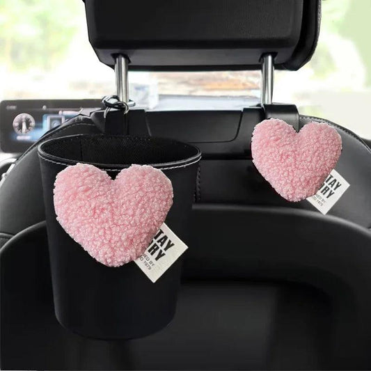 Retro Red Heart Car Trash Bin - Leather Headrest Hanging Organizer