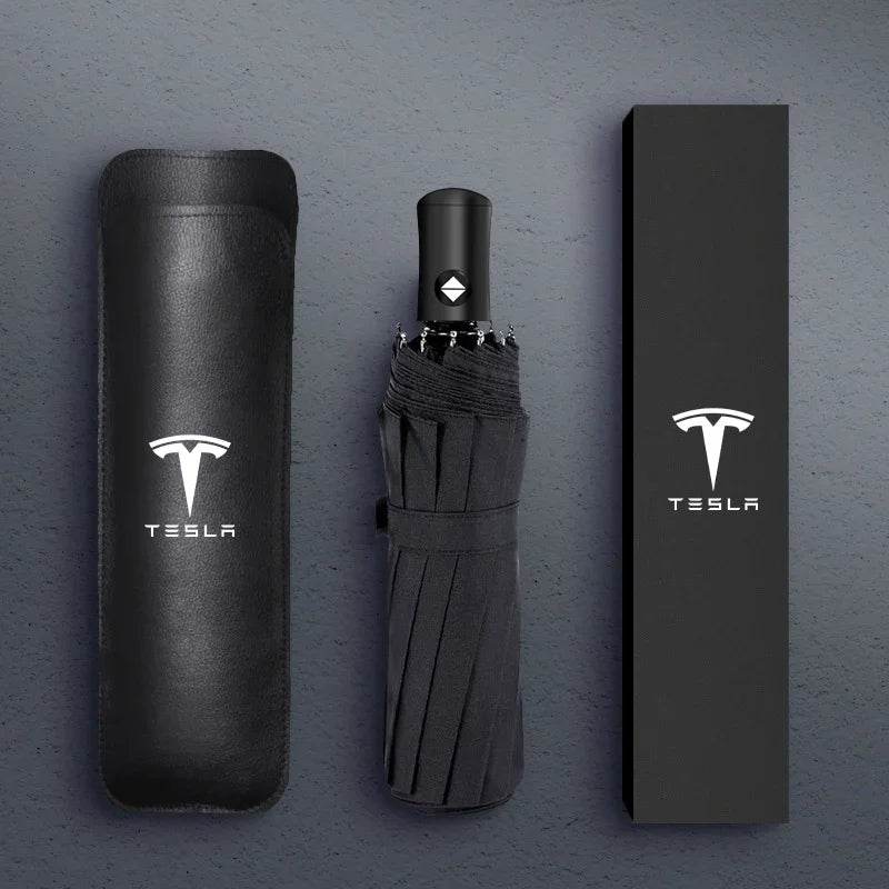 Tesla Branded Fully Automatic Umbrella – Windproof, Compact & Stylish -
