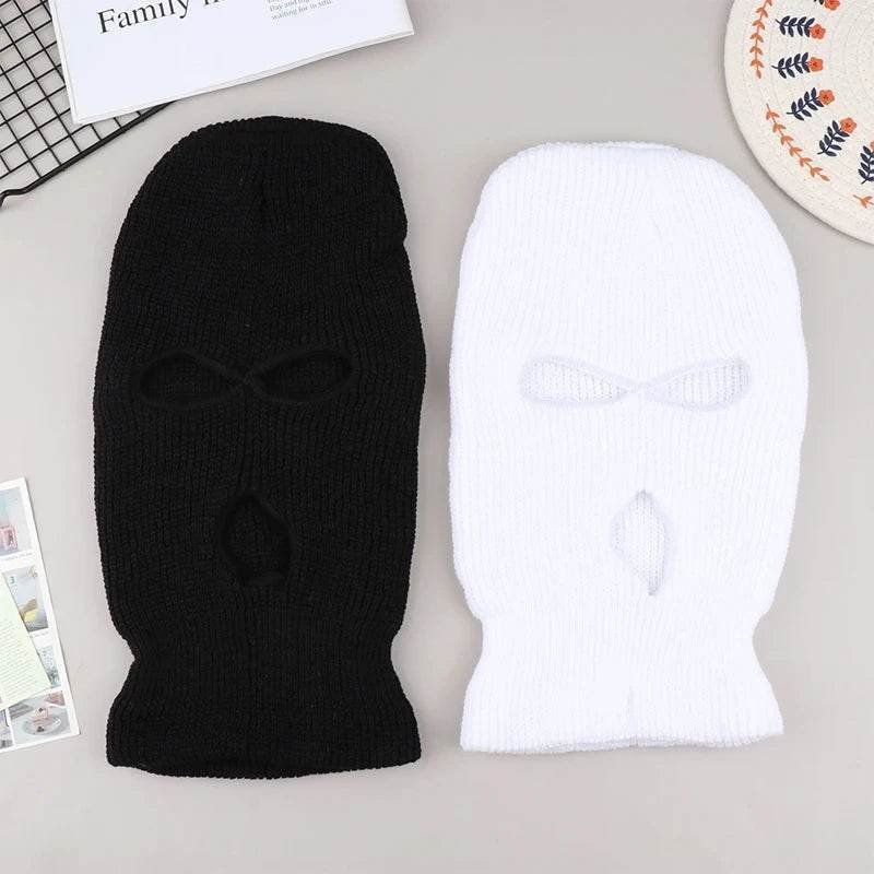 3-Hole Funny Car Seat Headrest Cover – Full Face Ski Mask Design - White