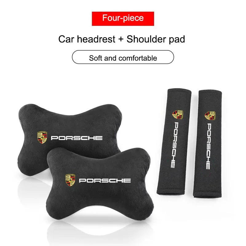 Car Seat Belt Protection Shoulder Pads Headrest Neck Pillow For Porsche Cayenne Panamera Macan 911 718 Taycan Boxster Cayman 918