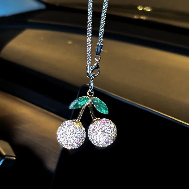 Cherry Crystal Rhinestone Car Mirror Ornament Hanging Pendant Decor