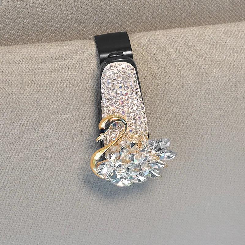 Rhinestone Car Sun Visor Sunglasses Holder - Cute Cartoon Crystal Clip
