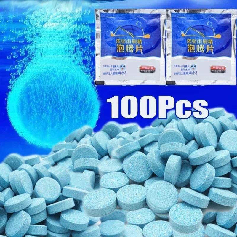 All-Season Windshield Washer Effervescent Tablets – Shellac-Free Concentrate | 1 Tablet Makes 4L Fluid - 10pcs