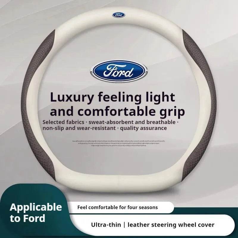 Ford Carbon Fiber Leather Steering Wheel Cover - D Brown Style A