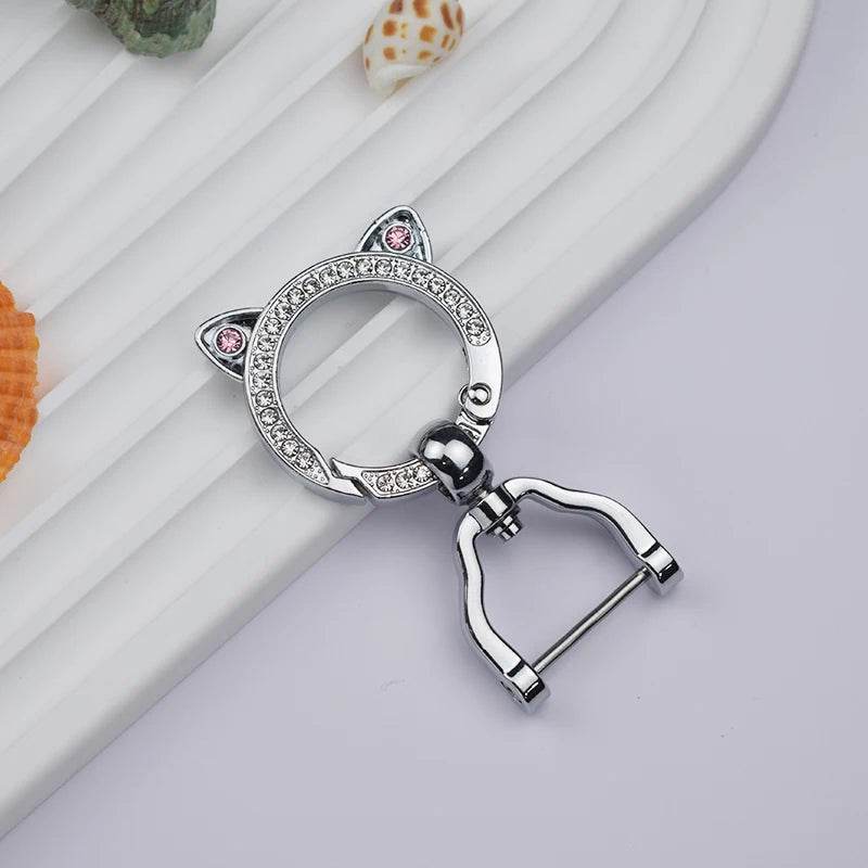 Braided Leather Keychain Loop with Metal Ring - Golden - White