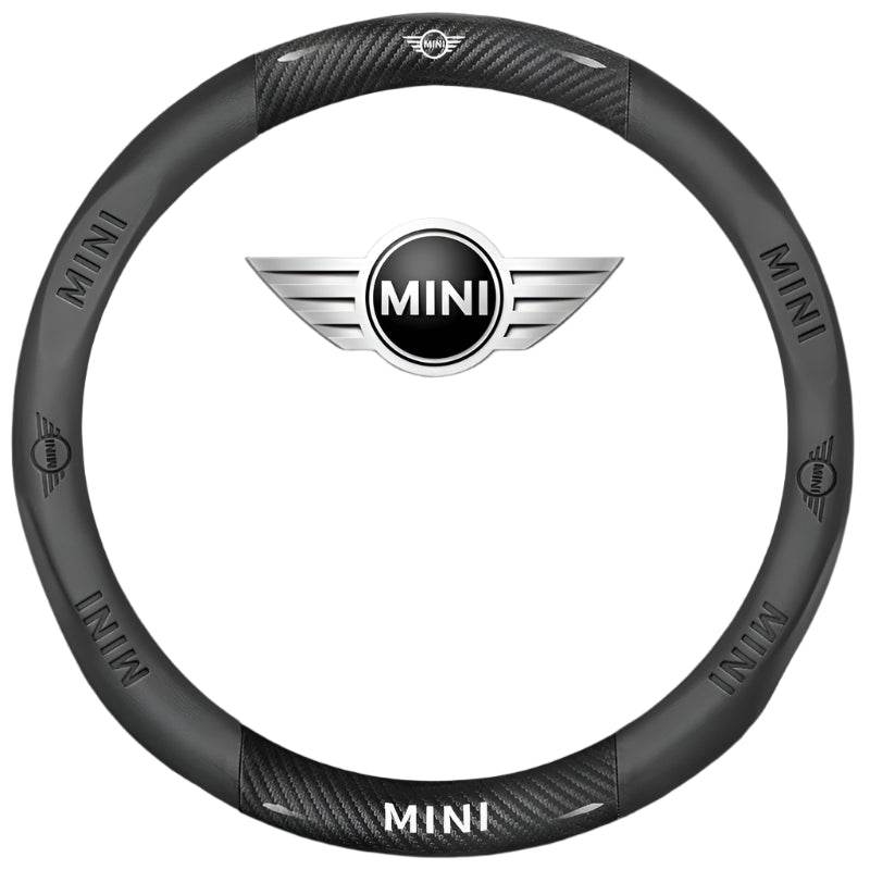 MINI Cooper Carbon Fiber Leather Steering Wheel Cover - Carbon Black