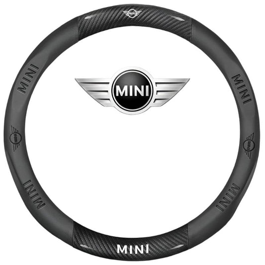 MINI Cooper Carbon Fiber Leather Steering Wheel Cover - Carbon Black