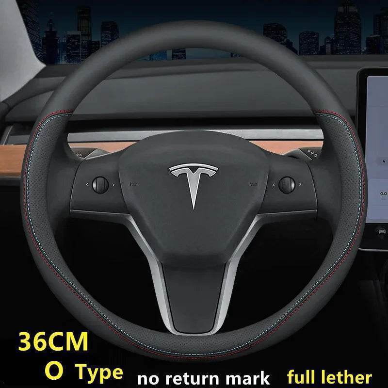 Tesla Premium Leather Steering Wheel Cover - 36 O