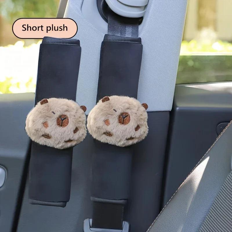 2pcs Cute Capybara Plush Car Seat Belt Shoulder Pad Covers