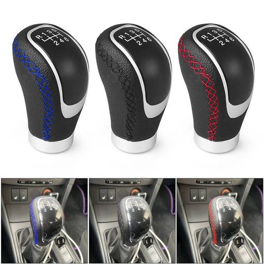 Universal 5/6-Speed PU Leather Gear Shift Knob | Manual Car Stick Head Replacement - Red