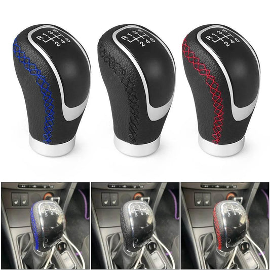 Universal 5/6-Speed PU Leather Gear Shift Knob | Manual Car Stick Head Replacement - Red