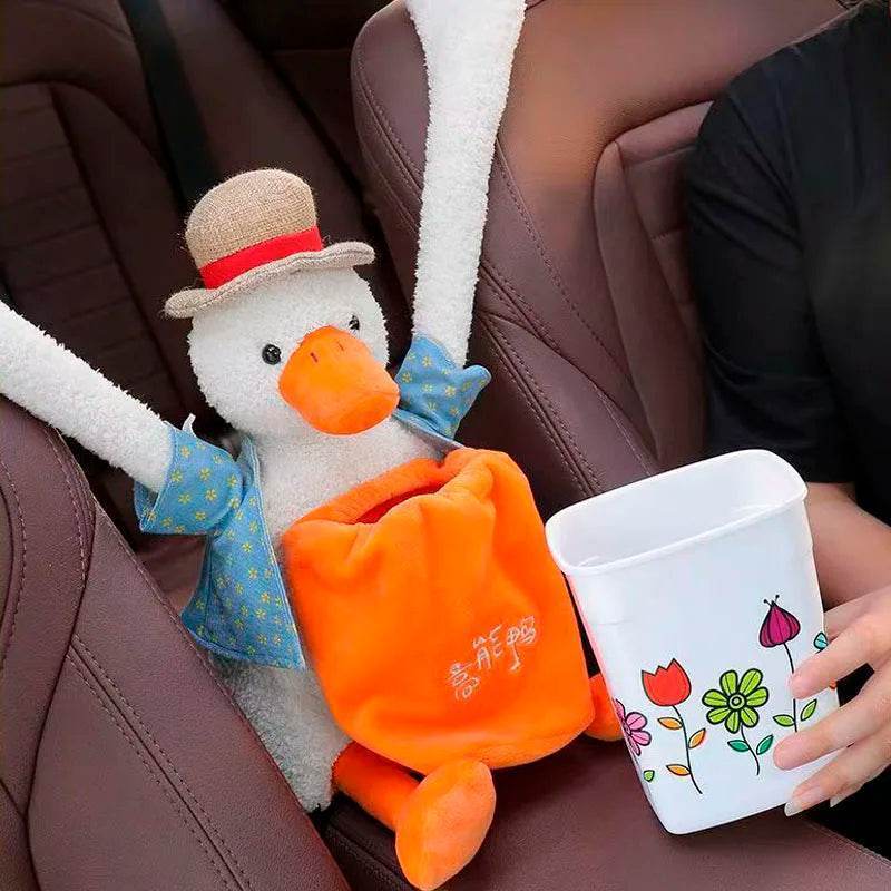 Duck Tissue Box – Plush Cartoon Car Tissue Holder & Storage Bucket - Duck Tissue Box