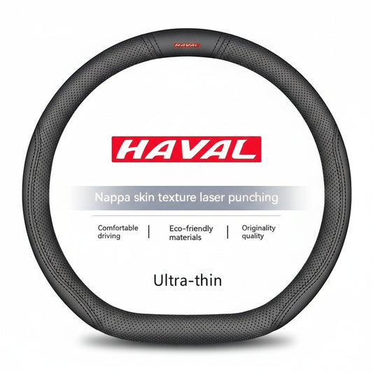 Haval Suede Leather Steering Wheel Cover Anti-Slip Grip - D Style 1 Black