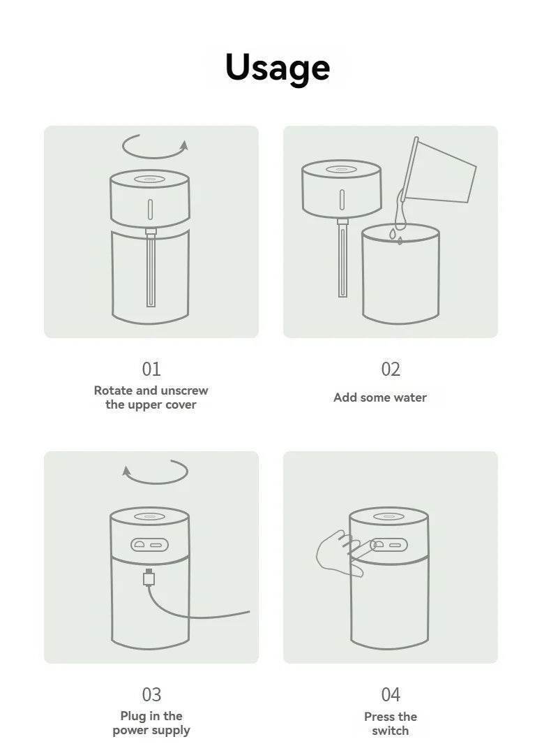 Portable USB Humidifier Diffuser with LED Light for Car & Home 260ML - White