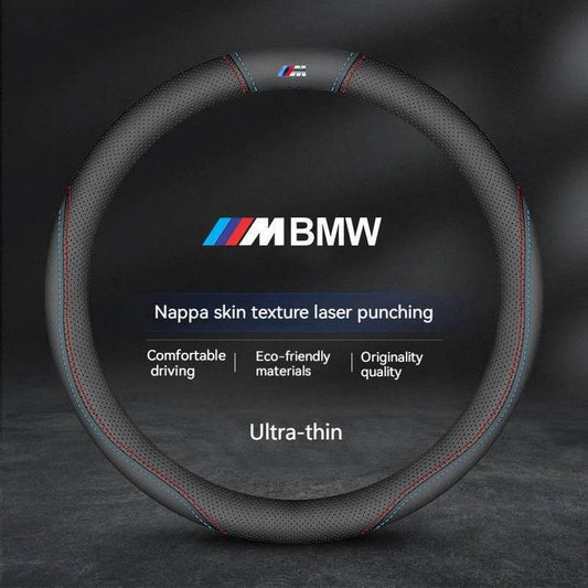 BMW Suede Leather Steering Wheel Cover - O Style B black