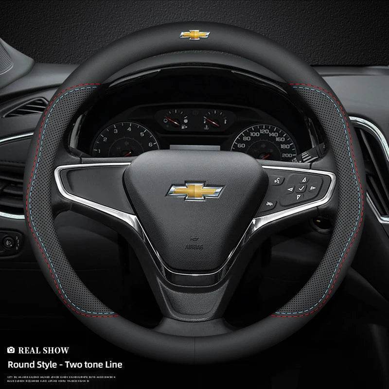 Chevrolet Leather Steering Wheel Cover - Two Tone Line Round