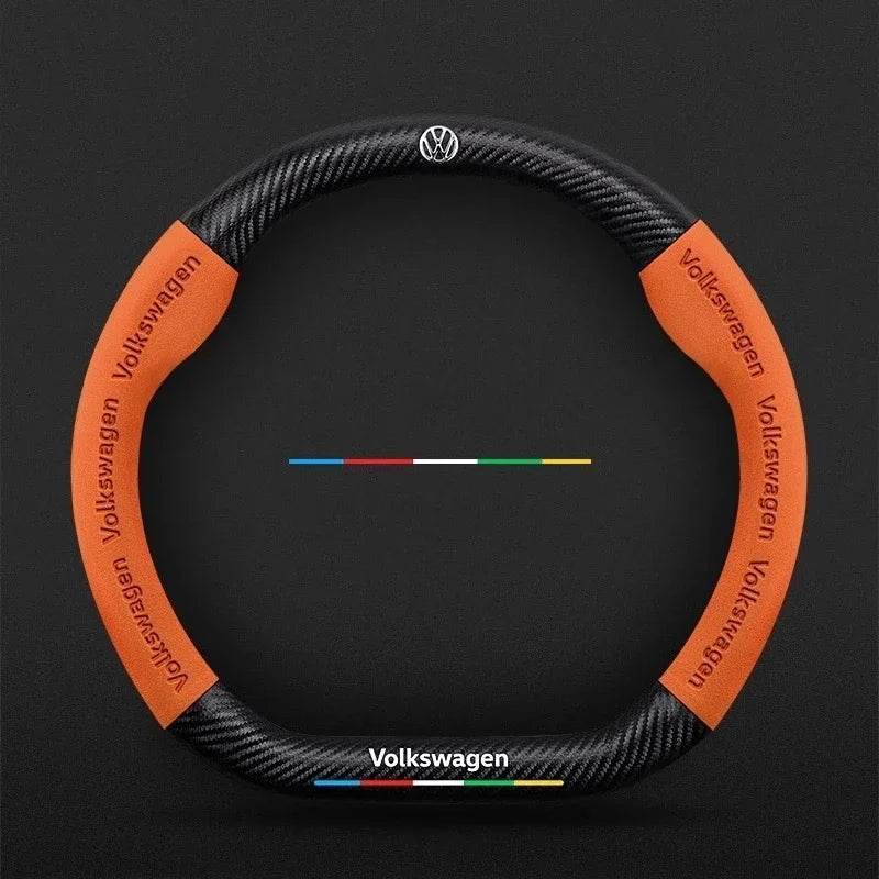 Volkswagen Leather Steering Wheel Cover - D-Orange1