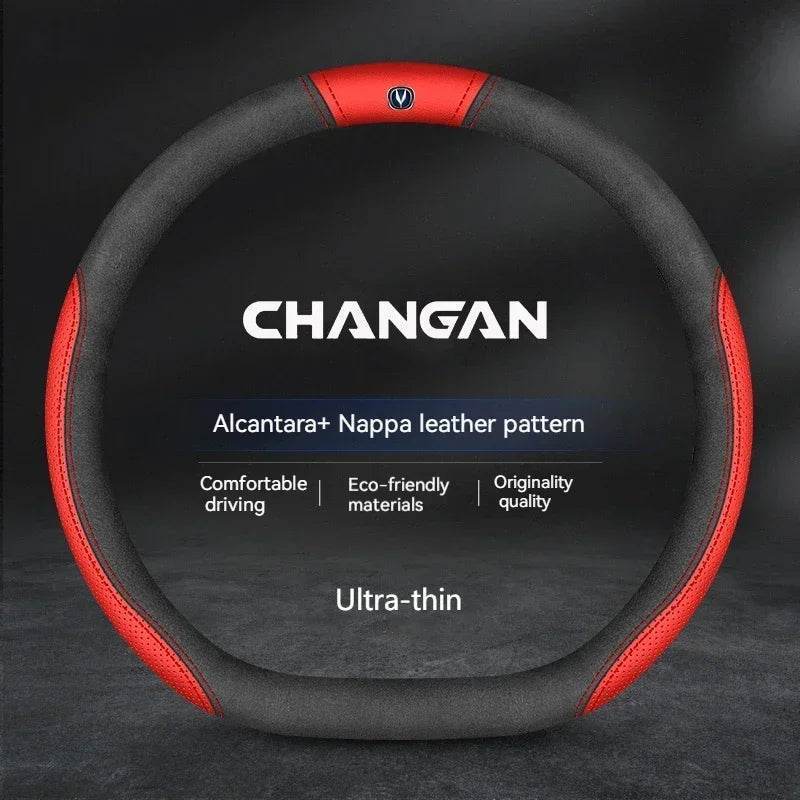 Changan Leather Steering Wheel Cover - D Style 3 red