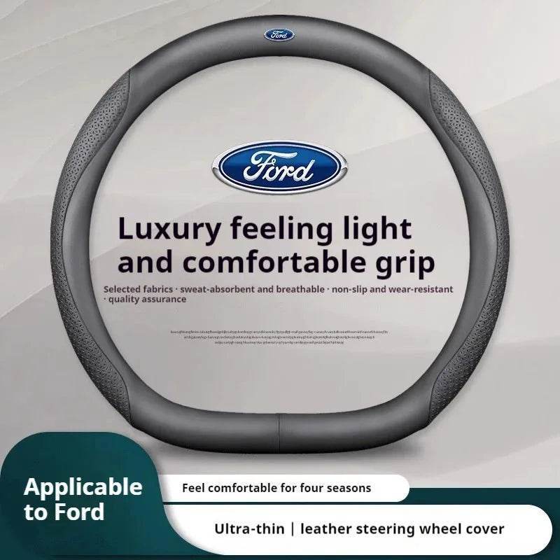 Ford Carbon Fiber Leather Steering Wheel Cover for Fits Mondeo, Focus, Raptor, F150, Fusion, Kuga & More - O White Style B
