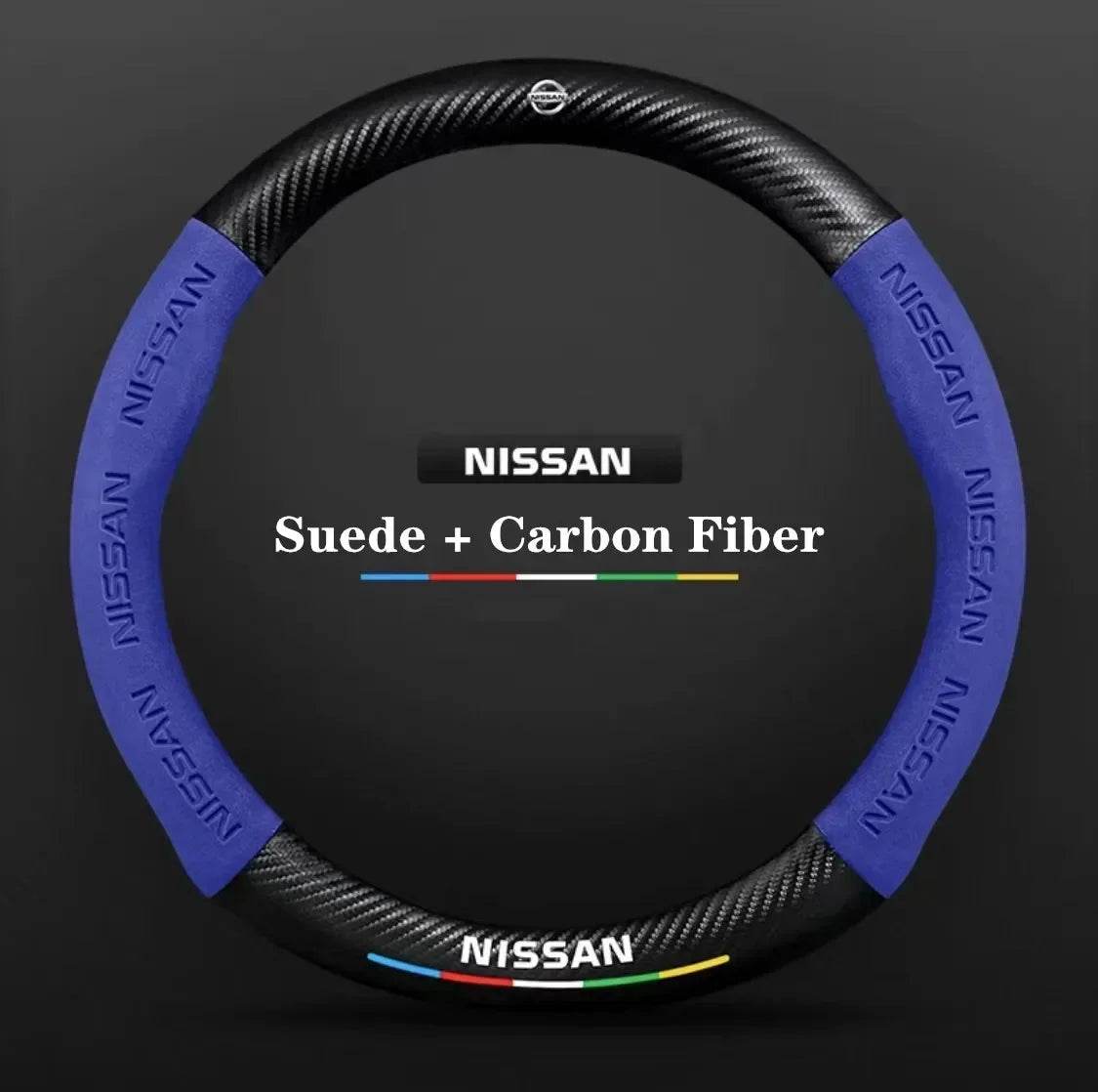 Nissan Carbon Fiber Suede Steering Wheel Cover - O Style Blue