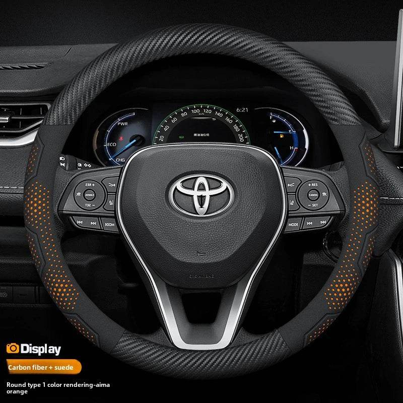 Toyota Carbon Fiber Leather Steering Wheel Cover - white leather