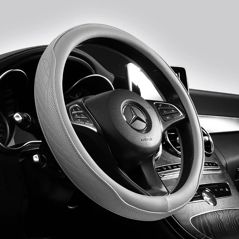 Leather Car Steering Wheel Cover – Universal Fit, 15 Inch (38 cm)
