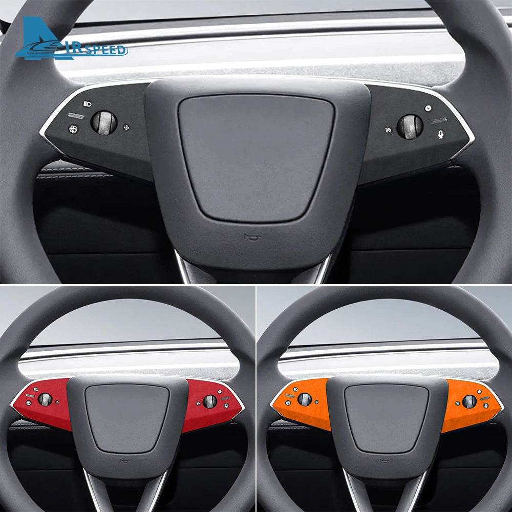 Tesla Model Y Steering Wheel Trim | Italian Suede Panel Stickers (2025+) - Blue