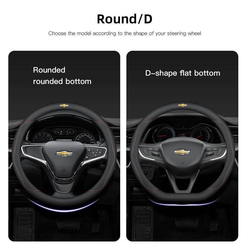 Chevrolet Leather Steering Wheel Cover – Fits Cruze, Camaro, Malibu, Silverado & More - DX-B
