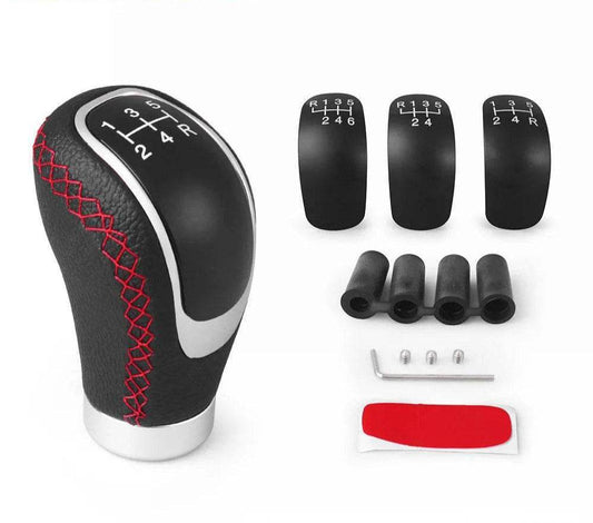 Universal 5/6-Speed PU Leather Gear Shift Knob | Manual Car Stick Head Replacement - Red