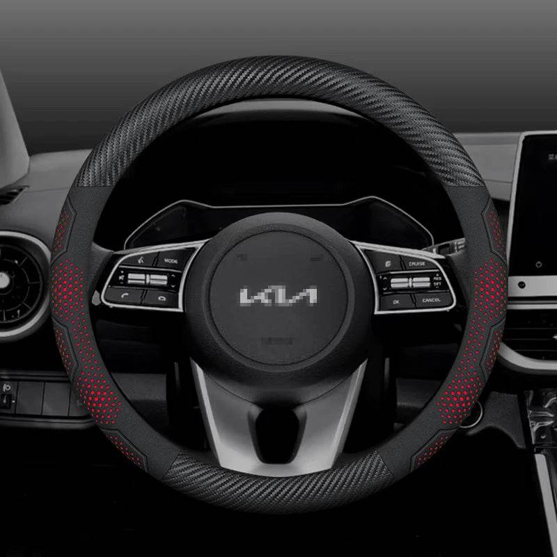 Kia Carbon Fiber Suede Steering Wheel Cover - O Carbon Red