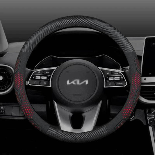 Kia Carbon Fiber Suede Steering Wheel Cover - O Carbon Red