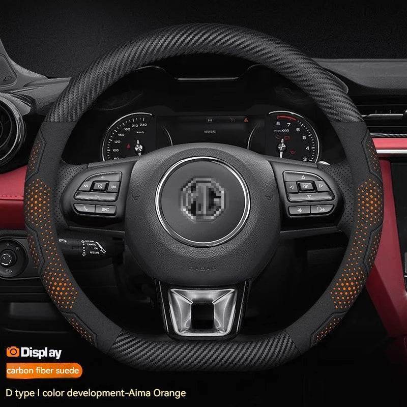 MG Carbon Fiber Suede Steering Wheel Cover - D Carbon Orange