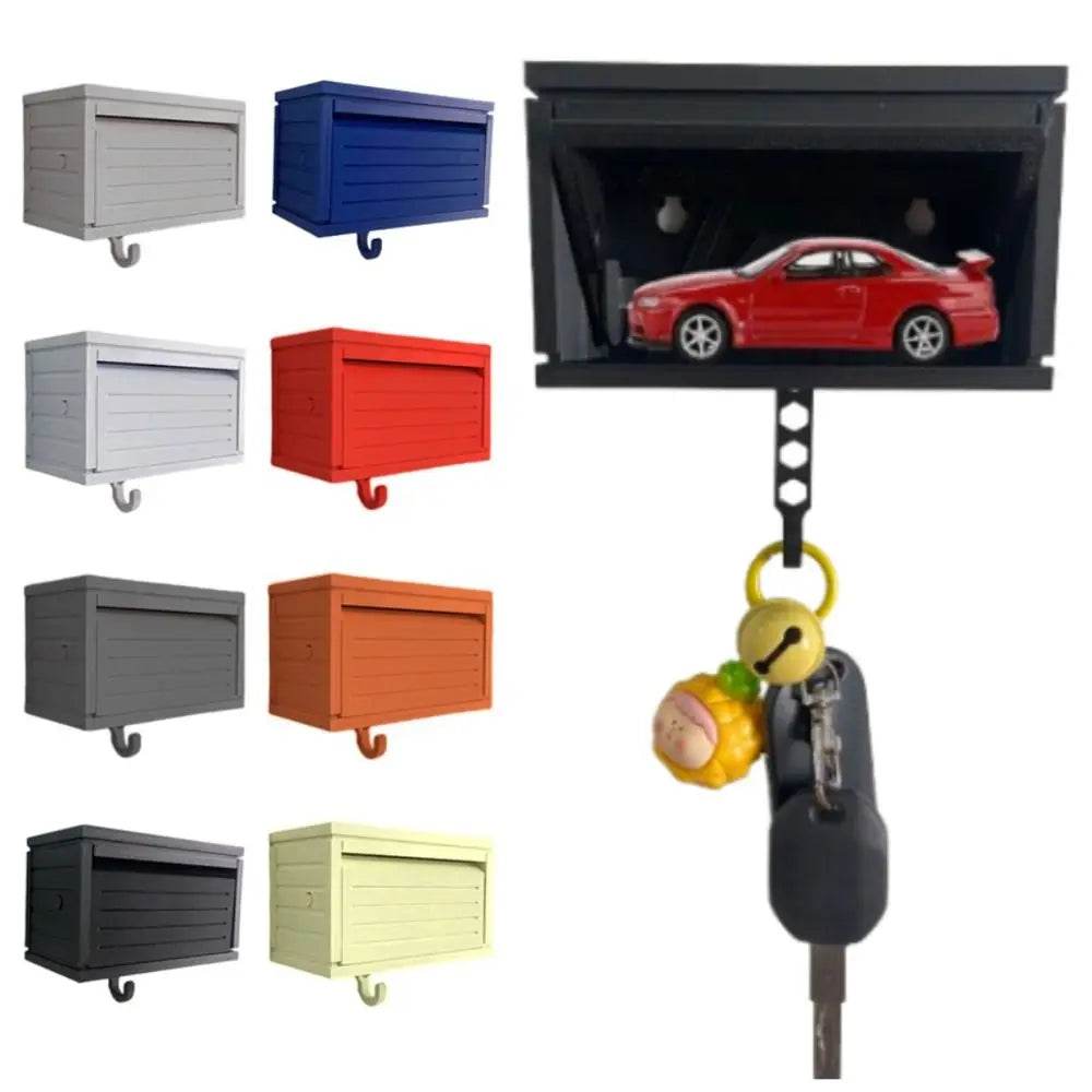 Car Garage Key Holder – Wall Mount Key Rack with Door - Brick Red