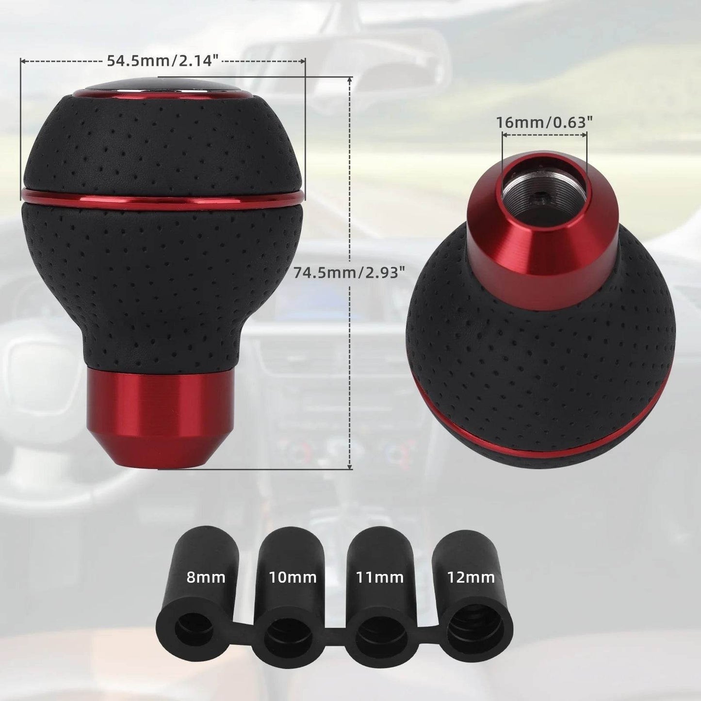 Universal 5-Speed Gear Shift Knob | Leather & Aluminium | M8–M12 Compatible - Black