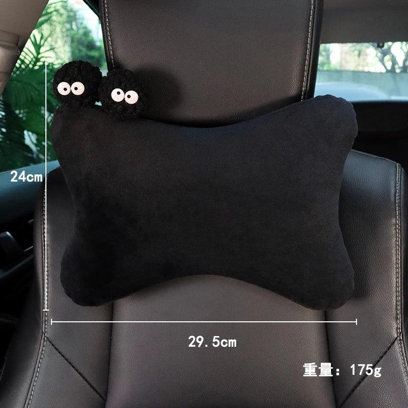 Ice Silk Mesh Car Headrest Pillow - Cute Cartoon Coal Ball Neck Support