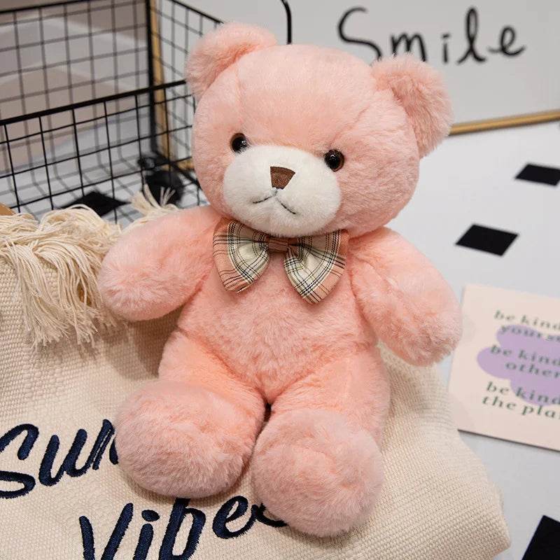 Teddy Bear Plush Toy – Kawaii Bow Tie Hug Doll - Pink