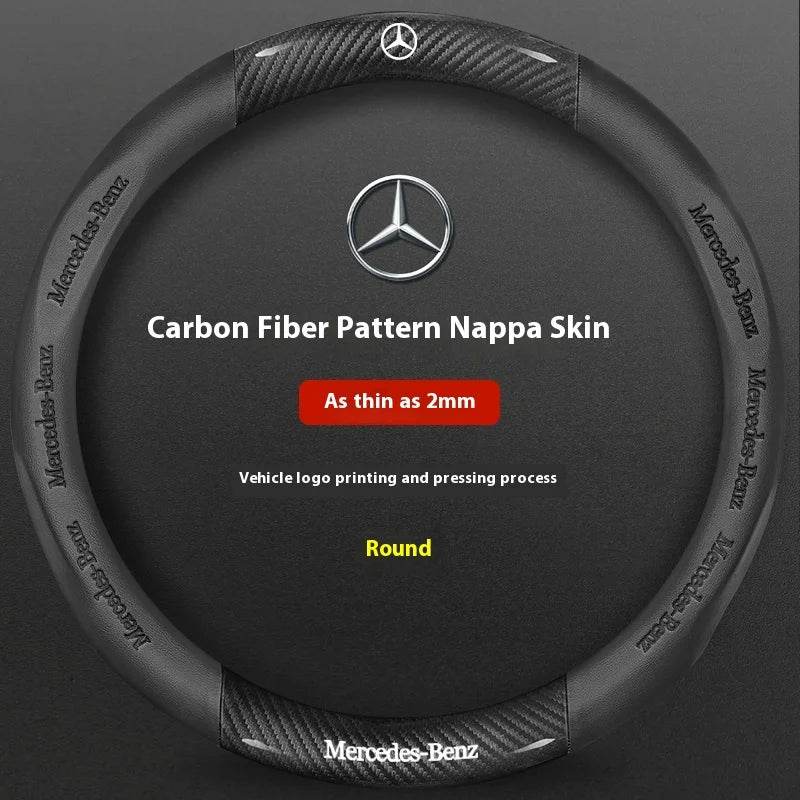 Mercedes-Benz Carbon Fiber Leather Steering Wheel Cover - D Beige